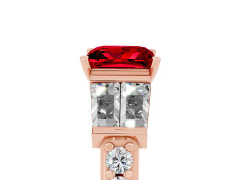Rose gold Princess Cut Ruby Engagement Ring with Baguette Side Stones and Channel Set Band_5