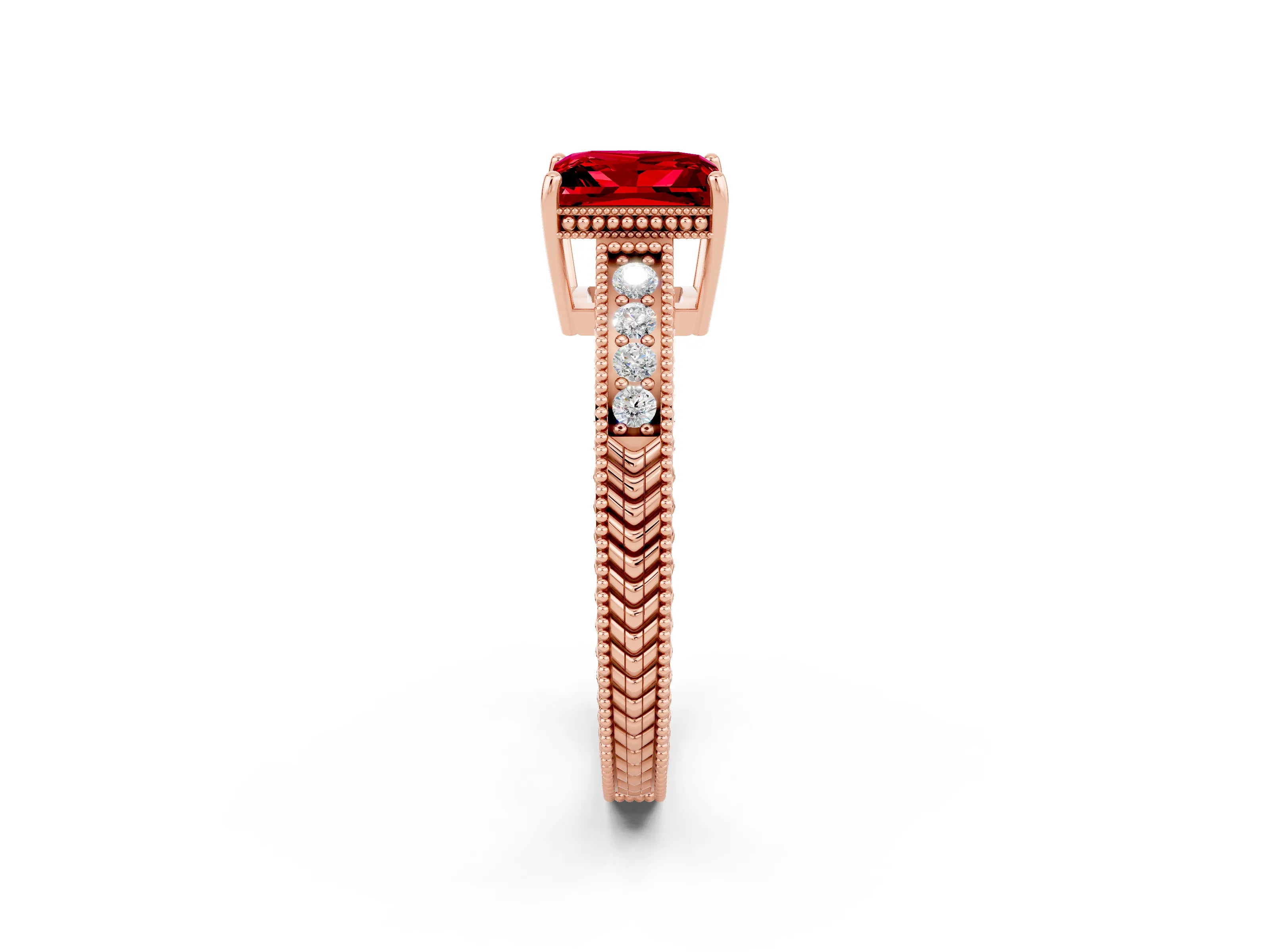 Rose gold Princess Cut Ruby Engagement Ring with Milgrain Channel Set Band and Prong Setting_2