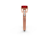 Rose gold Princess Cut Ruby Engagement Ring with Milgrain Channel Set Band and Prong Setting_2