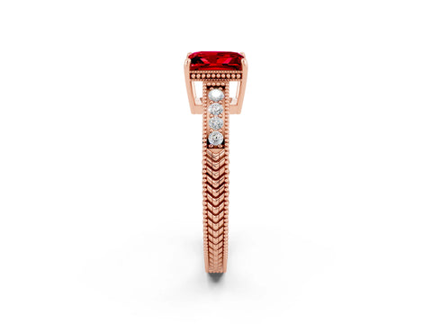 Rose gold Princess Cut Ruby Engagement Ring with Milgrain Channel Set Band and Prong Setting_2
