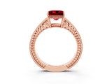 Rose gold Princess Cut Ruby Engagement Ring with Milgrain Channel Set Band and Prong Setting_3