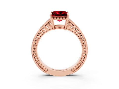 Rose gold Princess Cut Ruby Engagement Ring with Milgrain Channel Set Band and Prong Setting_3