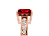 Rose gold Princess Cut Ruby Engagement Ring with Milgrain Channel Set Band and Prong Setting_5