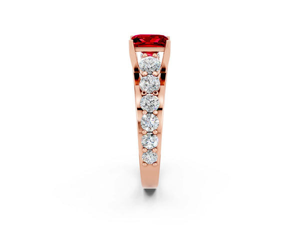 Rose gold Princess Cut Ruby Engagement Ring with Pavé Band and Four-Prong Setting