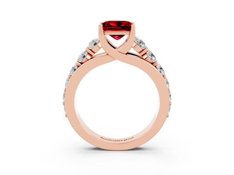 Rose gold Princess Cut Ruby Engagement Ring with Pavé Band and Four-Prong Setting_3