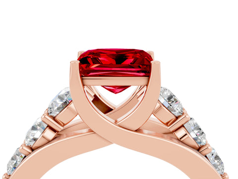 Rose gold Princess Cut Ruby Engagement Ring with Pavé Band and Four-Prong Setting_4