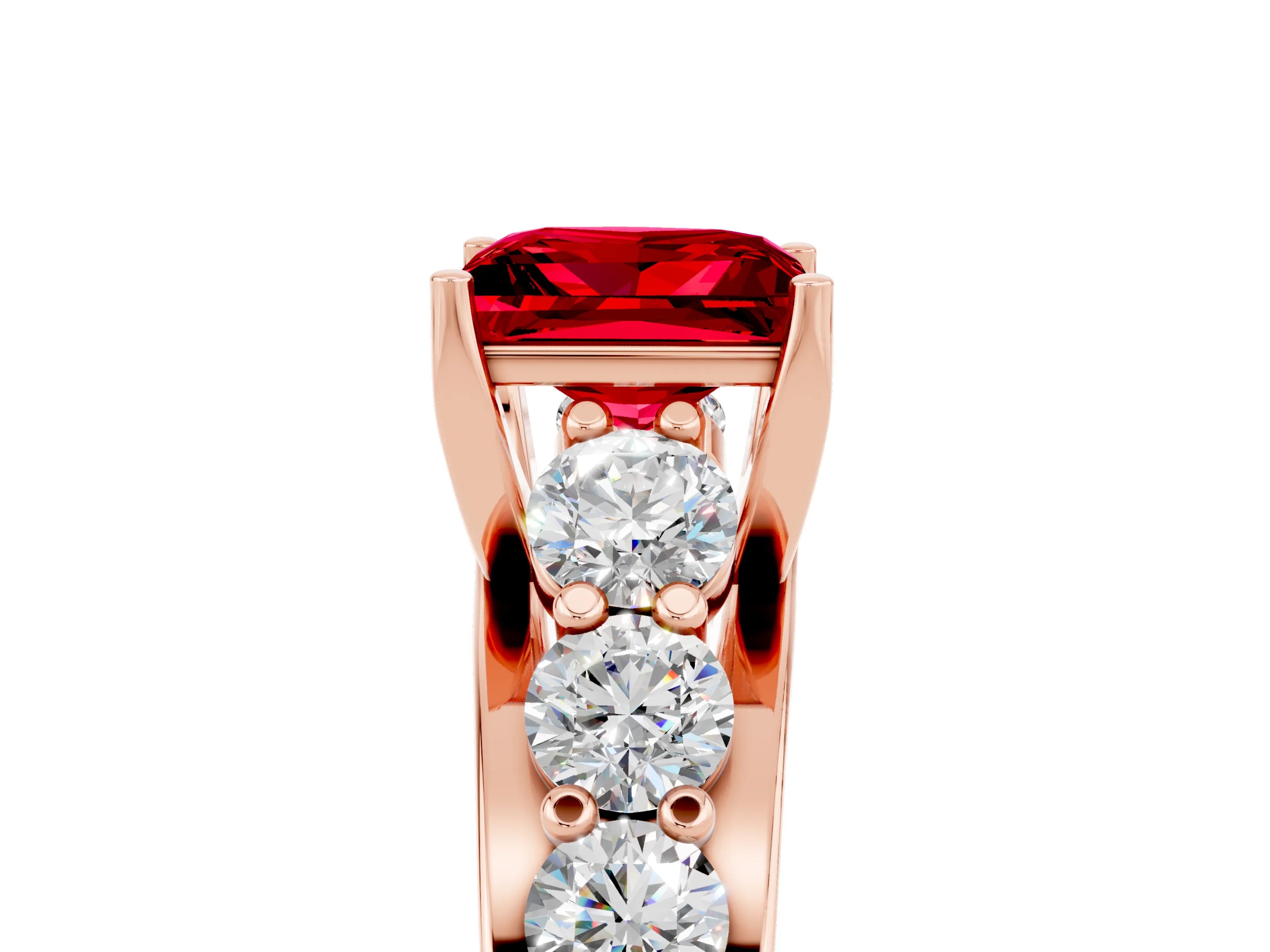 Rose gold Princess Cut Ruby Engagement Ring with Pavé Band and Four-Prong Setting_5