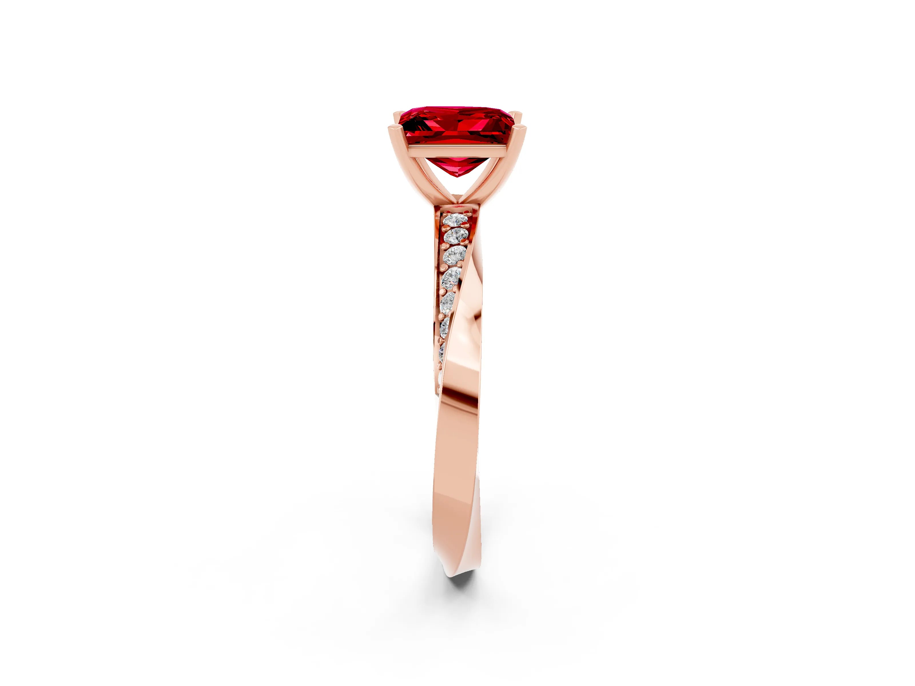 Rose gold Princess Cut Ruby Engagement Ring with Side Stone Accents and Four-Prong Setting_41