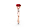 Rose gold Princess Cut Ruby Engagement Ring with Side Stone Accents and Four-Prong Setting_41