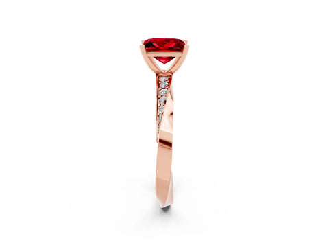 Rose gold Princess Cut Ruby Engagement Ring with Side Stone Accents and Four-Prong Setting_41