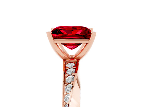 Rose gold Princess Cut Ruby Engagement Ring with Side Stone Accents and Four-Prong Setting_44