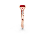 Rose gold Princess Cut Ruby Engagement Ring with Side Stone Accents and Four-Prong Setting_62
