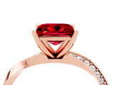 Rose gold Princess Cut Ruby Engagement Ring with Side Stone Accents and Four-Prong Setting_64