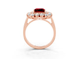 Rose gold Princess Cut Ruby Floral Double Halo Engagement Ring with Prong Setting_100
