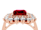 Rose gold Princess Cut Ruby Floral Double Halo Engagement Ring with Prong Setting_101