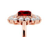 Rose gold Princess Cut Ruby Floral Double Halo Engagement Ring with Prong Setting_102