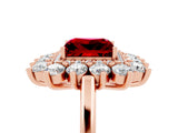 Rose gold Princess Cut Ruby Floral Double Halo Engagement Ring with Prong Setting_54
