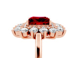 Rose gold Princess Cut Ruby Floral Double Halo Engagement Ring with Prong Setting_90