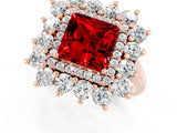 Rose gold Princess Cut Ruby Floral Double Halo Engagement Ring with Prong Setting_98
