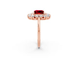 Rose gold Princess Cut Ruby Floral Double Halo Engagement Ring with Prong Setting_99