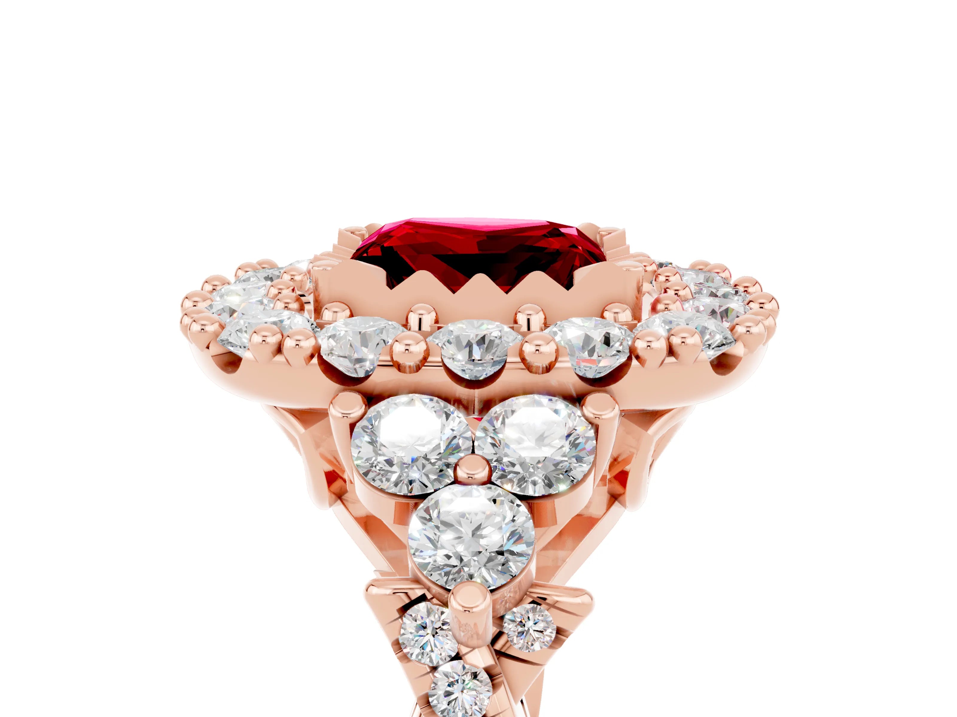 Rose gold Princess Cut Ruby Halo Ring with Pavé Band and Four-Prong Setting_17