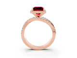 Rose gold Princess Cut Ruby Halo Ring with Round Split Shank and Prong Setting_51