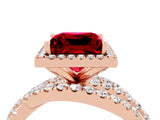 Rose gold Princess Cut Ruby Halo Ring with Round Split Shank and Prong Setting_52