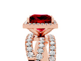 Rose gold Princess Cut Ruby Halo Ring with Round Split Shank and Prong Setting_53