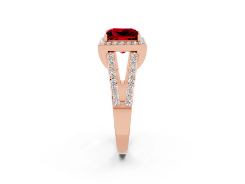Rose gold Princess Cut Ruby Halo Ring with Split Shank U-Prong Band and Four-Prong Setting_2
