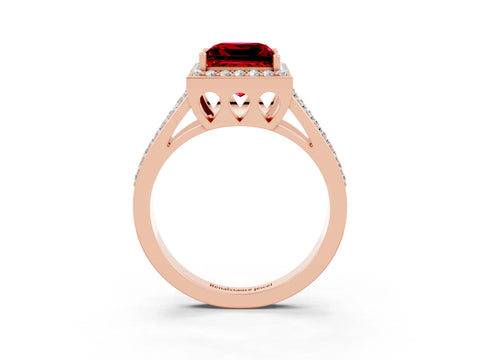 Rose gold Princess Cut Ruby Halo Ring with Split Shank U-Prong Band and Four-Prong Setting_3
