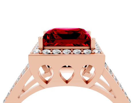 Rose gold Princess Cut Ruby Halo Ring with Split Shank U-Prong Band and Four-Prong Setting_4