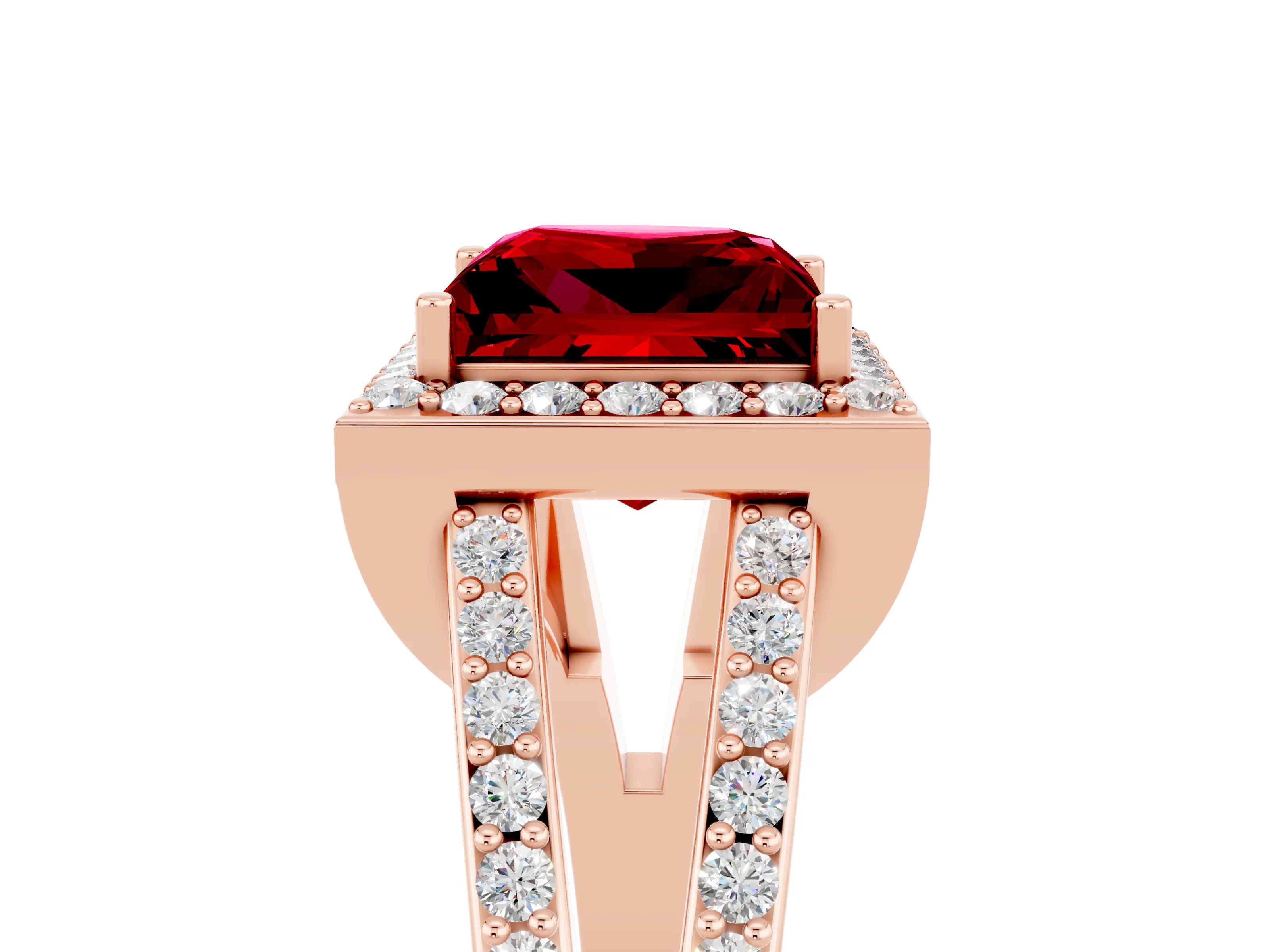Rose gold Princess Cut Ruby Halo Ring with Split Shank U-Prong Band and Four-Prong Setting_5