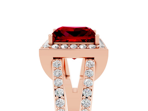 Rose gold Princess Cut Ruby Halo Ring with Split Shank U-Prong Band and Four-Prong Setting_5