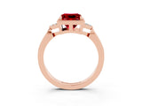 Rose gold Princess Cut Ruby Halo Ring with Tapered Band and Four-Prong Setting_3