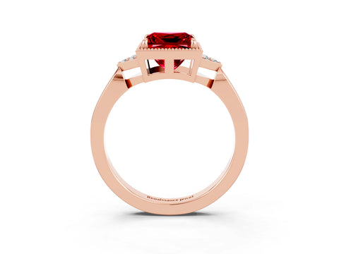 Rose gold Princess Cut Ruby Halo Ring with Tapered Band and Four-Prong Setting_3
