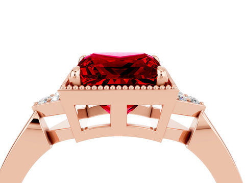 Rose gold Princess Cut Ruby Halo Ring with Tapered Band and Four-Prong Setting_4