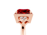 Rose gold Princess Cut Ruby Halo Ring with Tapered Band and Four-Prong Setting_5