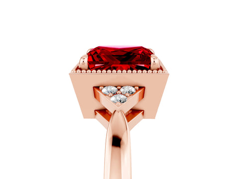 Rose gold Princess Cut Ruby Halo Ring with Tapered Band and Four-Prong Setting_5