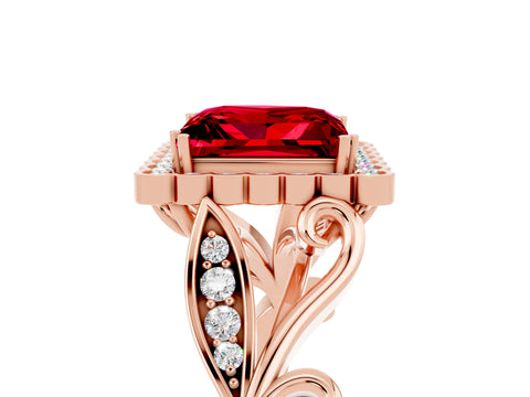 Rose gold Princess Cut Ruby Halo Ring with Vintage Split Shank and Four-Prong Setting_5