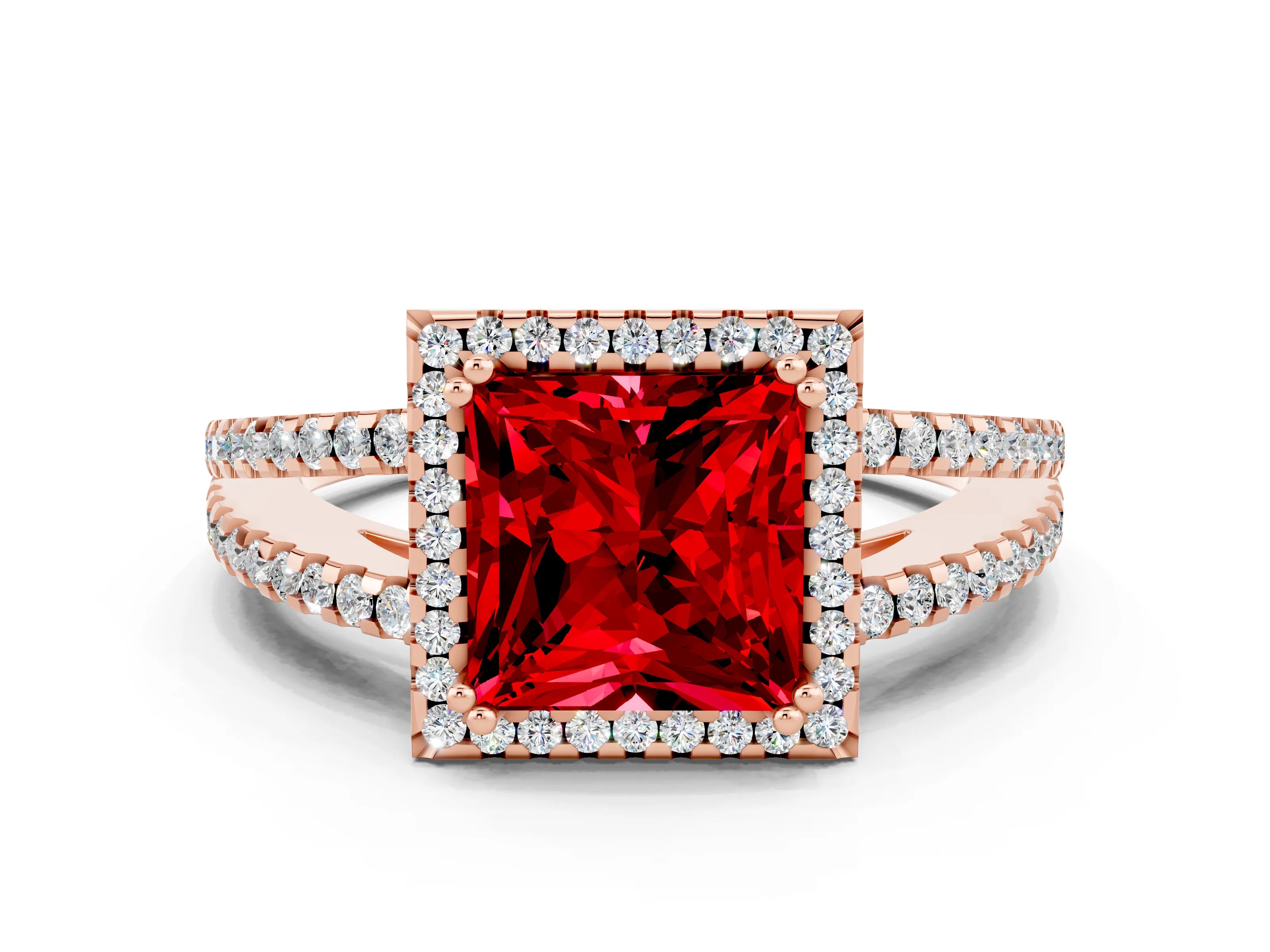 Rose gold Princess Cut Ruby Halo Split Shank Engagement Ring_12