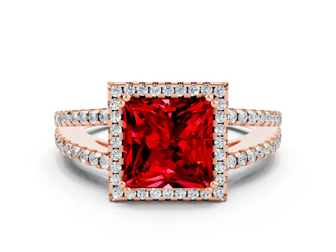 Rose gold Princess Cut Ruby Halo Split Shank Engagement Ring_12