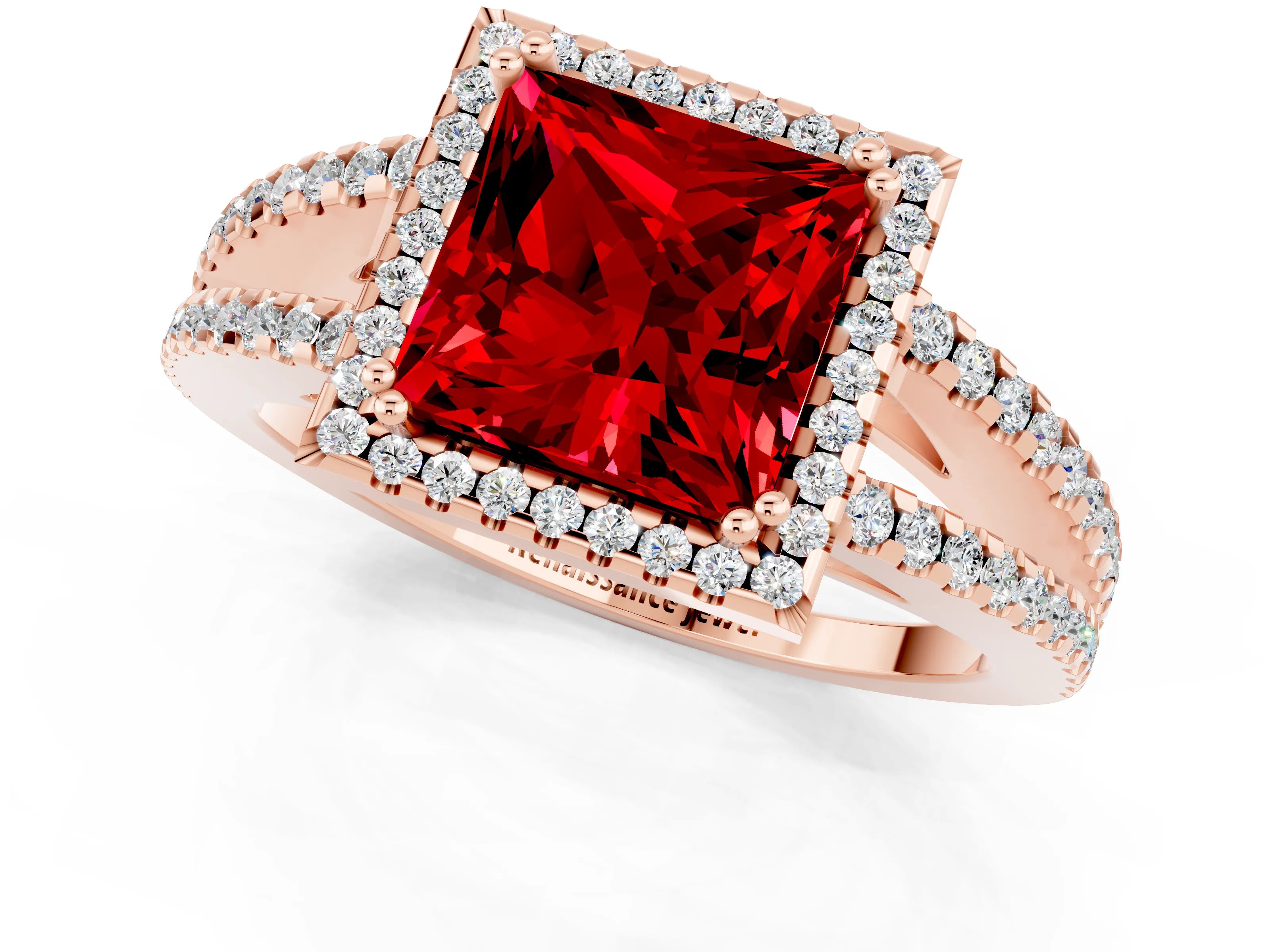 Rose gold Princess Cut Ruby Halo Split Shank Engagement Ring_13