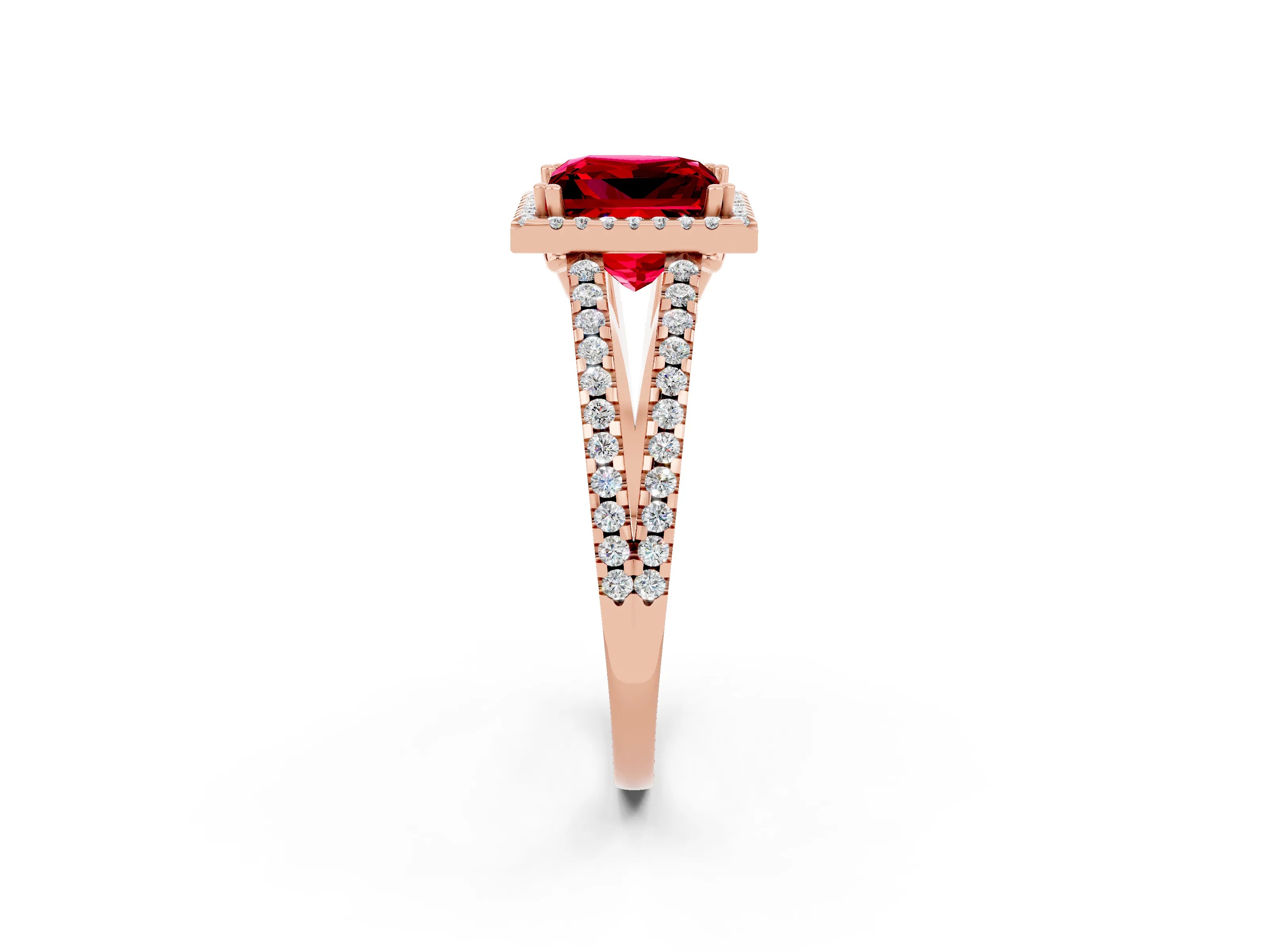 Rose gold Princess Cut Ruby Halo Split Shank Engagement Ring_14