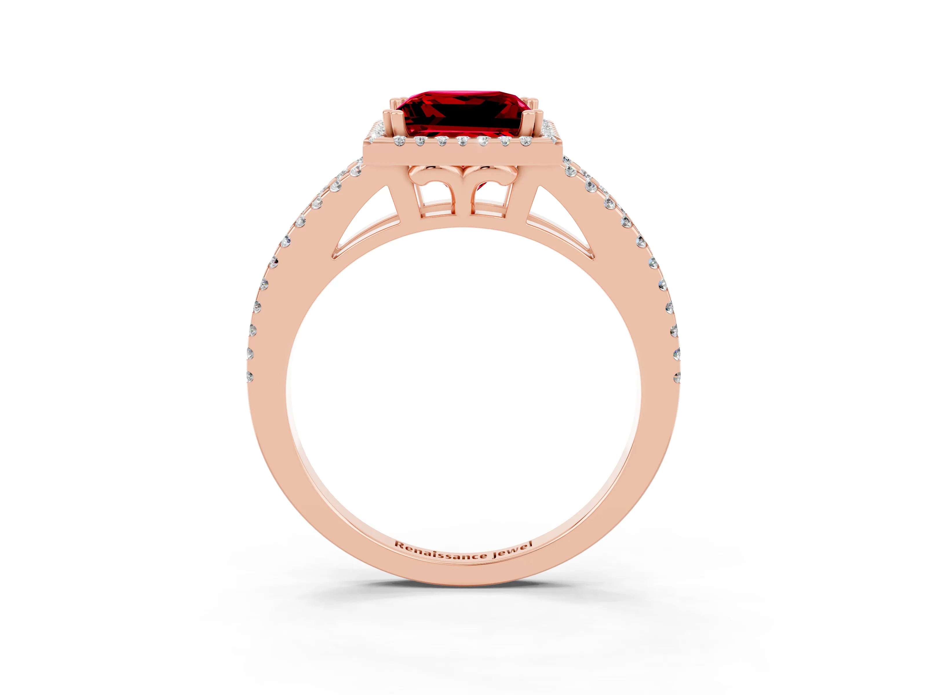 Rose gold Princess Cut Ruby Halo Split Shank Engagement Ring_15