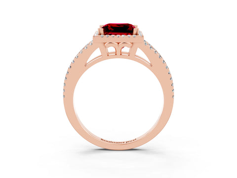 Rose gold Princess Cut Ruby Halo Split Shank Engagement Ring_15