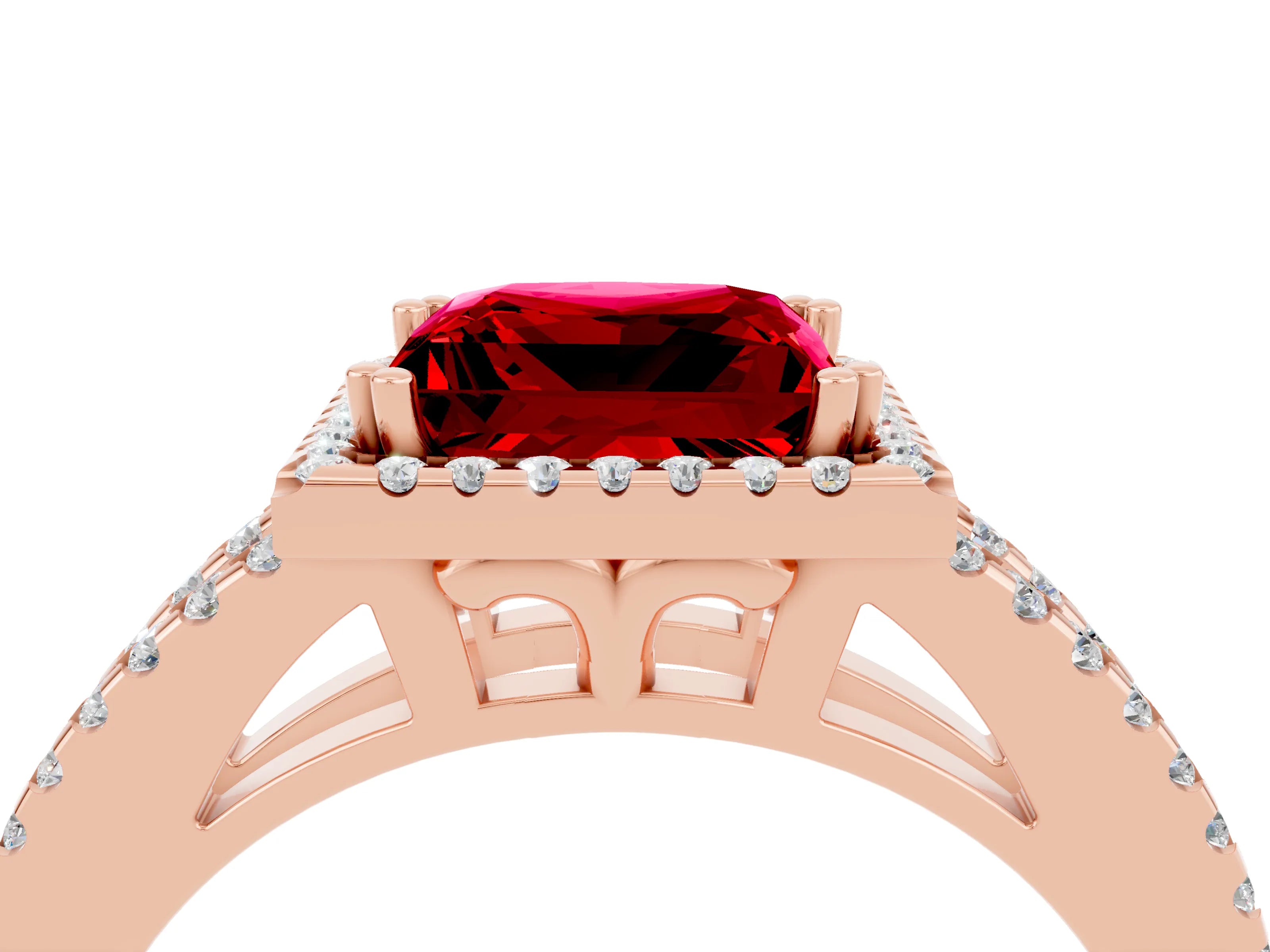 Rose gold Princess Cut Ruby Halo Split Shank Engagement Ring_16