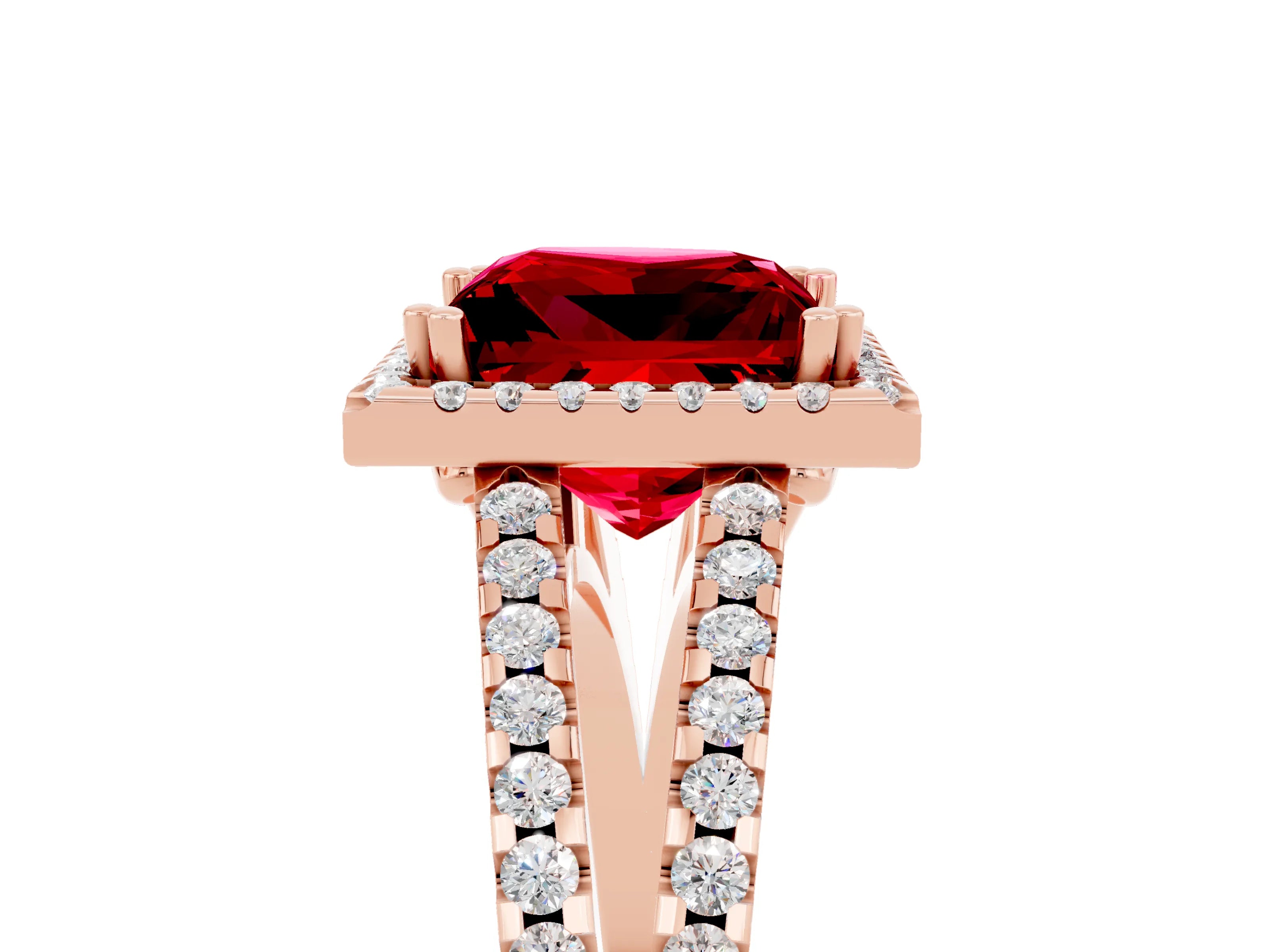 Rose gold Princess Cut Ruby Halo Split Shank Engagement Ring_17