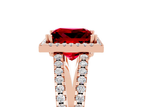 Rose gold Princess Cut Ruby Halo Split Shank Engagement Ring_17