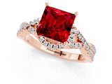 Rose gold Princess Cut Ruby  Halo Twist Band Solitaire Prong Setting Ring_25