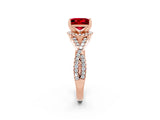 Rose gold Princess Cut Ruby  Halo Twist Band Solitaire Prong Setting Ring_26